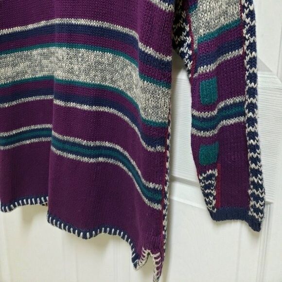 Gina Peters Sweater Women M Purple Gray Stripe Knit Cardigan Button Whipstitch - Picture 6 of 8